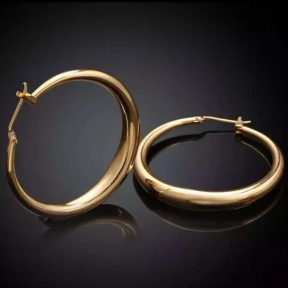“New 18K Yellow Gold 1.5” Round Hoop Earrings” - Picture 3 of 4